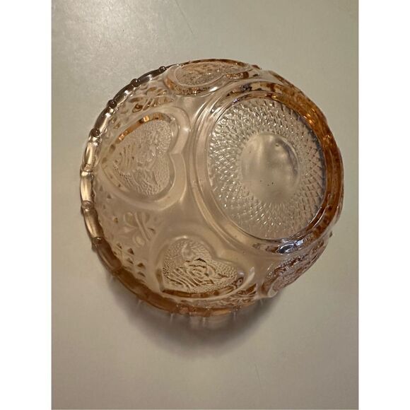 Pink Depression Glass Heart Rose Fleur De Lis Diamond Point Candy Dish Bowl 5” - Picture 1 of 8
